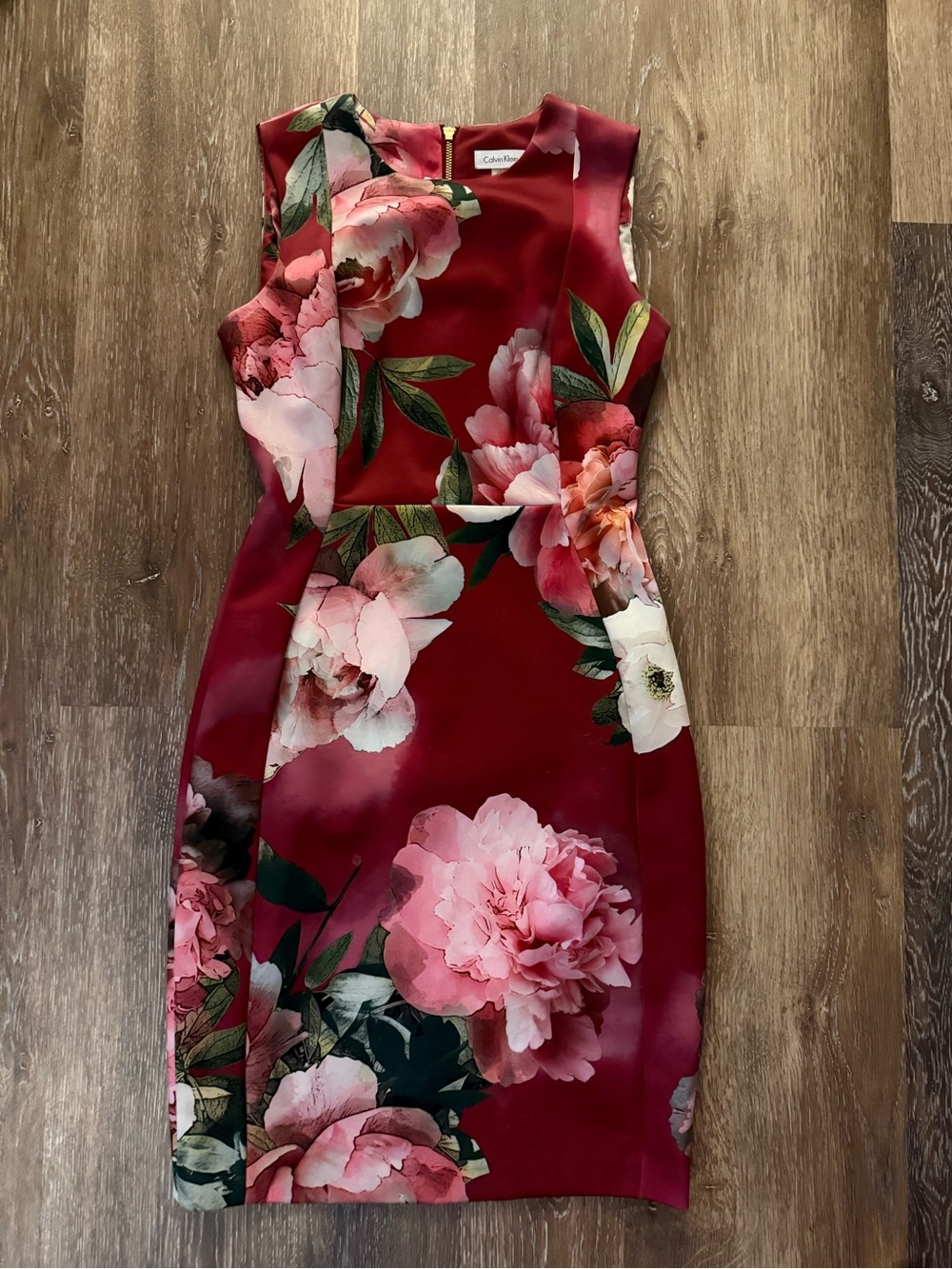 Calvin Klein Burgundy Red Floral Midi Sheath Dress
